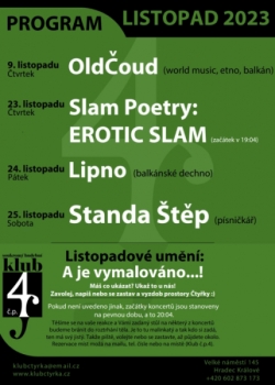 Klub č. p. 4 - program na listopad